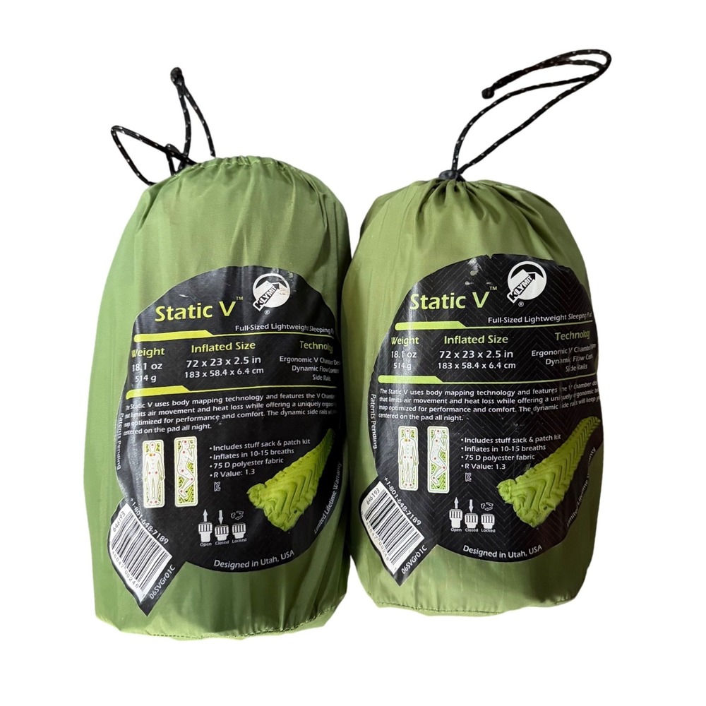 Klymit Static V Full-Size Lightweight Sleeping Pad Green 06SVGr01C Lot of 2